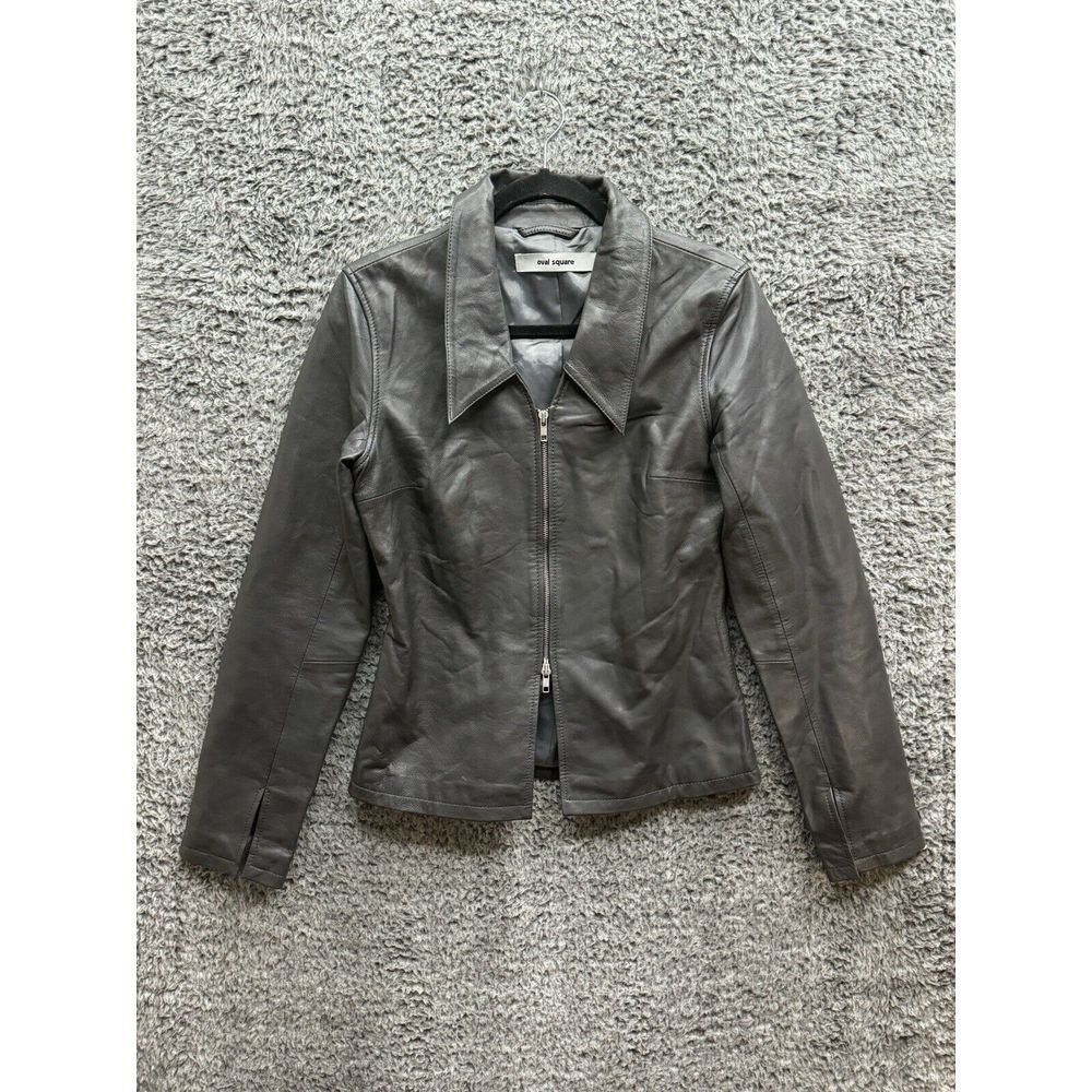 Open Oval Deep Leather Blouse (leather Jacket) Size Large‎ in Gray Lamb Leather
